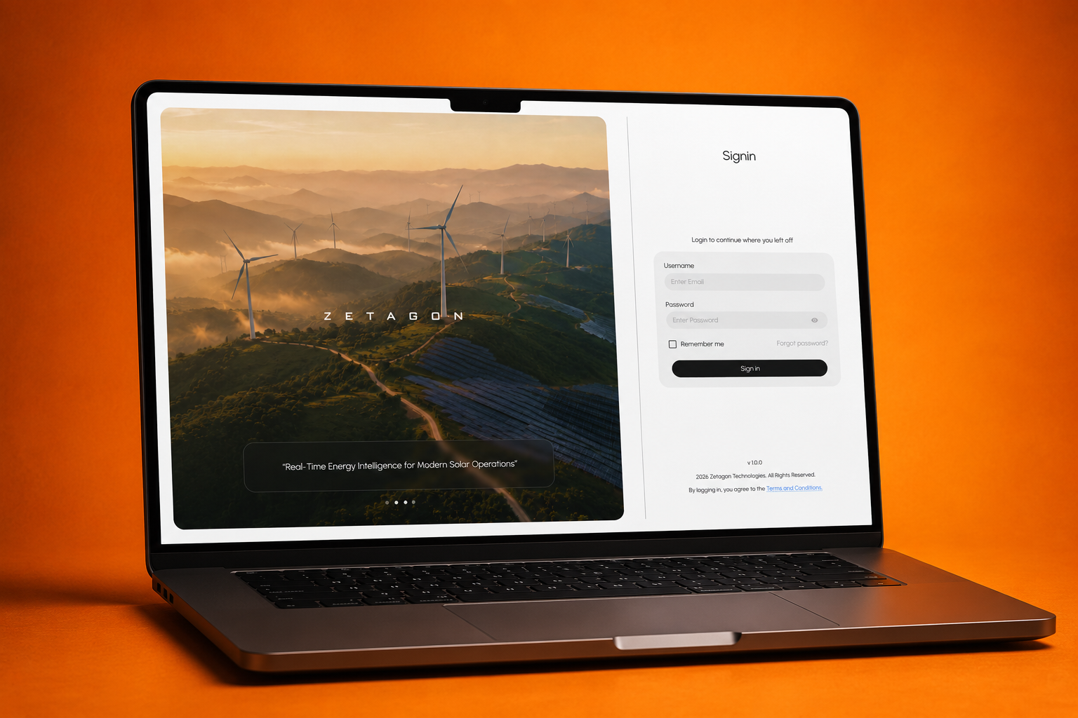 Zetagon — login screen